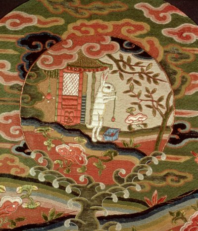 Skildpadden og haren, Edo-perioden (1600-1868) (silkebroderi) (detaljer) av Japanese School