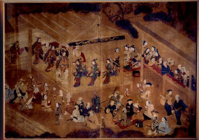 Teater Kabuki: skådespelare på scenen; Japanskt tryck från 1700-talet Paris, Guimet-museet, Nationalmuseet för asiatisk konst av Japanese School