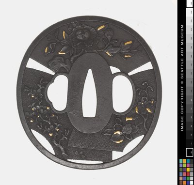 Tsuba: Krysantemum, Körsbär, Iris av Japanese School