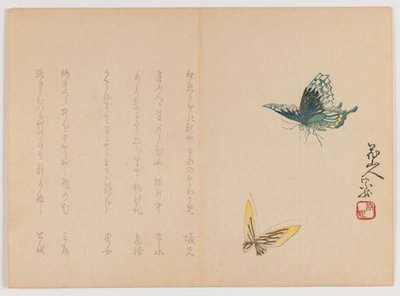 Two Butterflies, c.1860 (träblockstryck, horisontellt Chûban yoko-e-format) av Japanese School