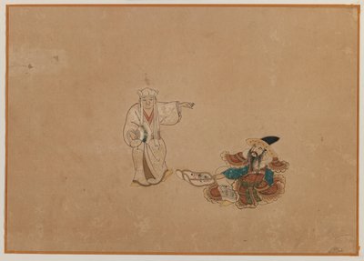 Två figurer, albumbladsmålning (bläck & färg på papper) av Japanese School