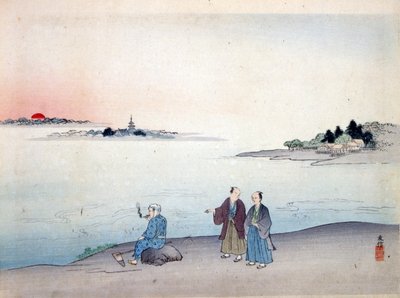 Två män som går vid en sjö, ca. 1870 av Japanese School
