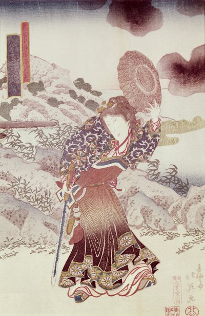 Oidentifierad skådespelare som Kosanro Ichojosei av Shunko Hokuei (d.1837), pub. c.1830, (trätryck i färg) av Japanese School