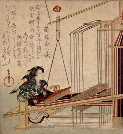 Vävning i Japan på 1700-talet. av Japanese School