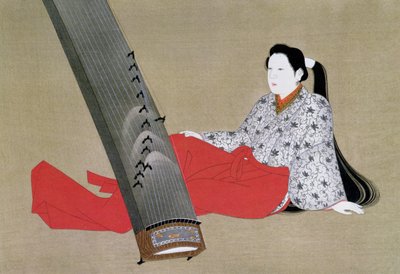 Woman Playing the Koto, återgiven i The Kokka magazine, ca 1896-97 av Japanese School
