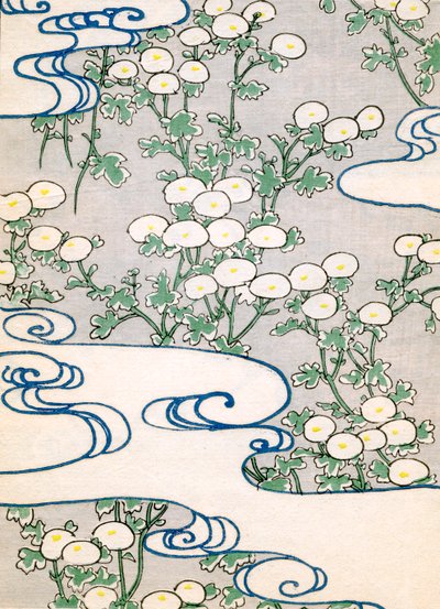 färgträtryck av Blooming Vines och Wave Pattern av Japanese School