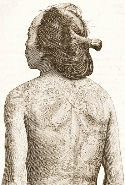man med traditionella japanska Irezumi-tatueringar, ca 1880 av Japanese School
