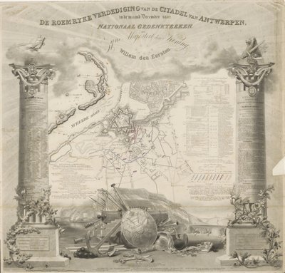 Roemryke Defense of Citadel of Antwerpen, i december månad 1832. Nationellt minnesmärke, till Hans Majestät Kungen, Willem den Eersten (titel på objektet) av Ja.s Wyld