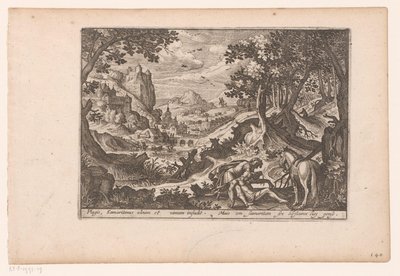 Landskap med berättelsen om den barmhärtige samariten: samariten hjälper offret på sin häst Story of the Good Samaritan (serietitel) av Jaspar de Isaac (attributed to)