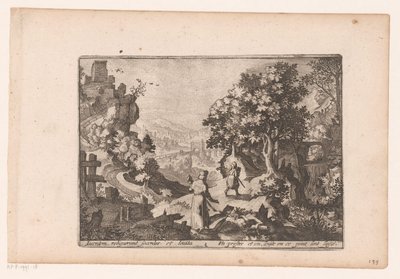 Landskap med berättelsen om den barmhärtige samariten: prästen och leviten passerar offret och lämnar det bakom sig Story of the Good Samaritan (serietitel) av Jaspar de Isaac (attributed to)