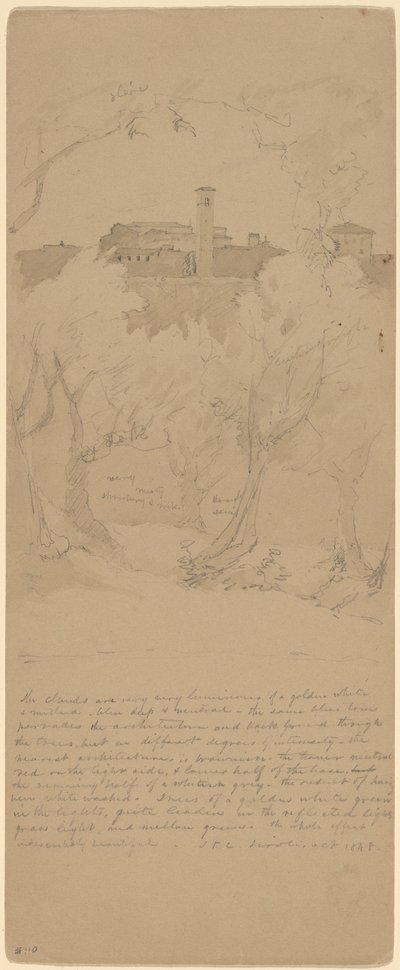 Utsikt genom träden i Tivoli [recto] av Jasper Francis Cropsey