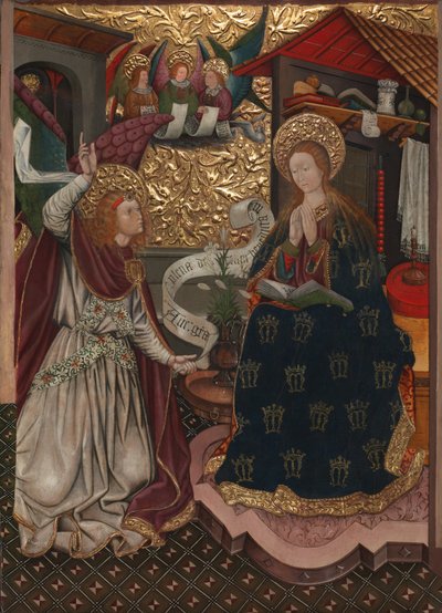 Bebådelsen och Födelsekyrkan, ca 1457 (olja, tempera och guld på träpanel) av Jaume Ferrer