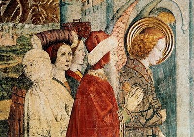 Altartavla av Saint Bernardin och Skyddsängeln, detalj av Loths flygning av Jaume Huguet