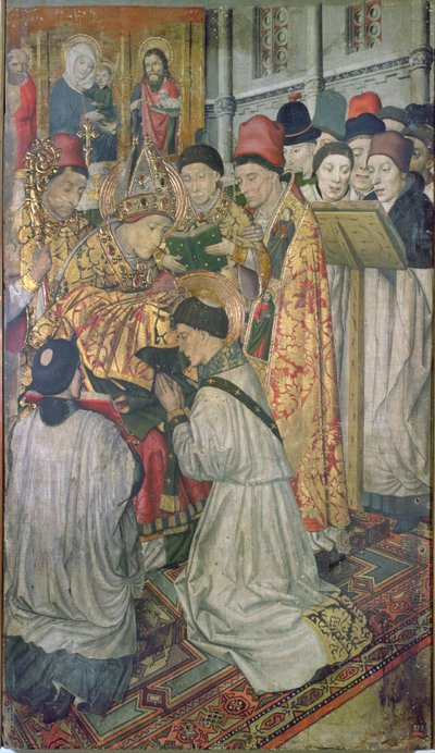 Panel av St. Vincents orden av biskopen av Zaragoza, St. Valerio (olja på panel) av Jaume Huguet