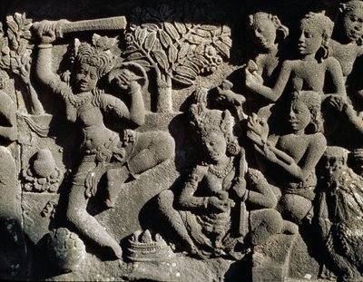 Relief från det hinduiska templet av Javanese School