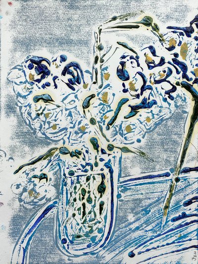 Fleur De Sel No. 02 Blå Carmel Monotyp, 2021 (olja på papper) av Jay Batlle