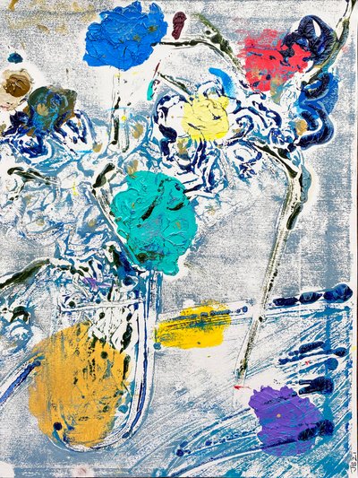 Fleur De Sel No. 09 Blue Colorful Monotype, 2021 (olja på papper) av Jay Batlle
