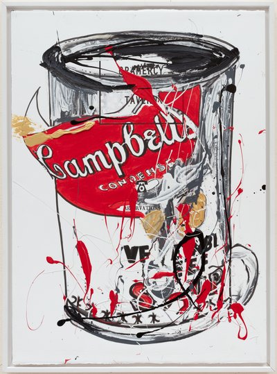 Soup Can 3 NewYorker, 2019 (husfärg och tusch på duk) av Jay Batlle