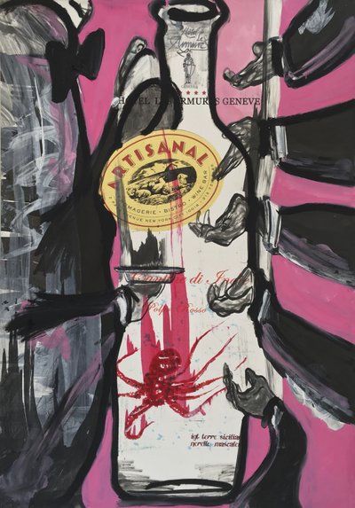 The Pink Slip, 2016 (blandteknik på akvarellpapper monterat på panel med recept på baksidan) av Jay Batlle