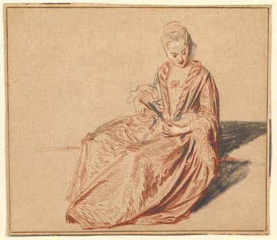 Sittande kvinna med en solfjäder av Jean-Antoine Watteau