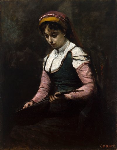 Flicka med mandolin av Jean-Baptiste-Camille Corot