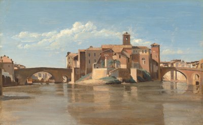 Ön och bron i San Bartolomeo, Rom av Jean-Baptiste-Camille Corot