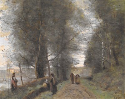 Ville d'Avray, skogsstig längs dammen av Jean-Baptiste-Camille Corot