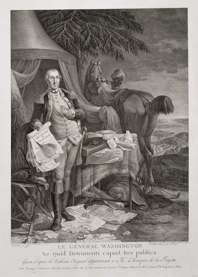 General Washington, Lest the Republic should ta any skada, graverad av Noël Le Mire (1724-1801), ca. 1785 (gravyr) av Jean Baptiste (after) Le Paon