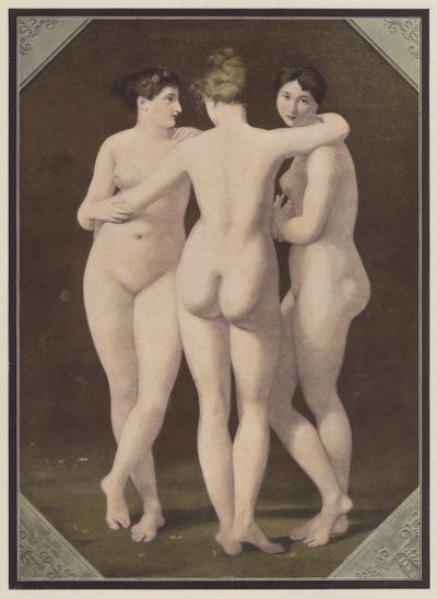 The Three Graces (färg litho) av Jean Baptiste (after) Regnault