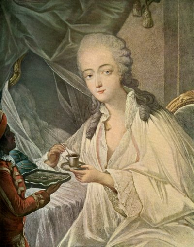 Madame Du Barry och sidan Zamore, ur "Franska färgprinsar från 1700-talet av Jean Baptiste Andre (after) Gautier Dagoty