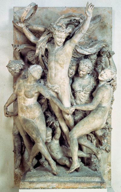 Les Bacchantes dansar runt och spelar musik. Ristade relief av Jean-Baptiste (Jean Baptiste) Carpeaux (1827-1875) 1865-1869 Sön. 4,2x2,9 m Paris, musee d