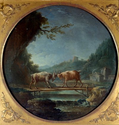 Båda getterna. Illustration till fabeln av Jean de La Fontaine. Målning av Jean Baptiste Claudeot (1733-1805) av Jean Baptiste Claudot