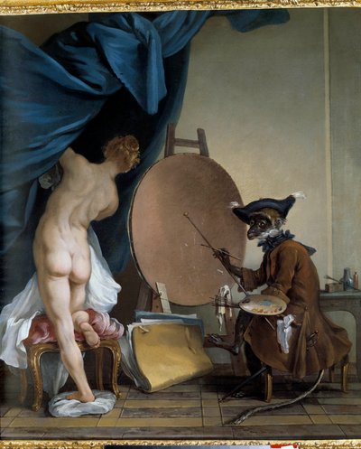 Apmålaren. Olja på duk, 0,89 x 0,62 m. - Målarapan. Målning av Jean Baptiste Deshays (1729 - 1765) av Jean Baptiste Deshays