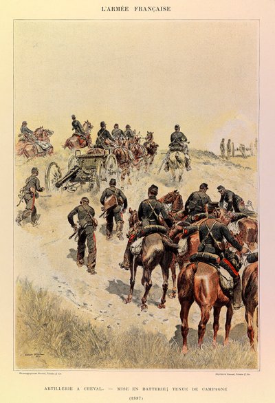 Typer och uniformer av kapten Jules Richards franska armé, illustrerad av Edouard Detaille (1848-1912): Artilleri till häst; Batterier; Fältklänning 1887, Privat samling av Jean-Baptiste Edouard Detaille