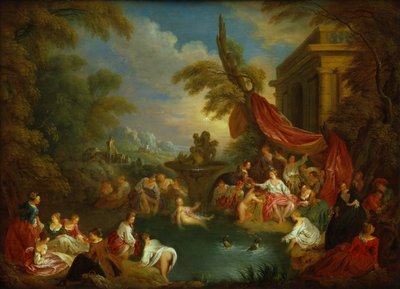 The Bathers (olja på koppargravörsplatta) av Jean Baptiste Joseph Pater