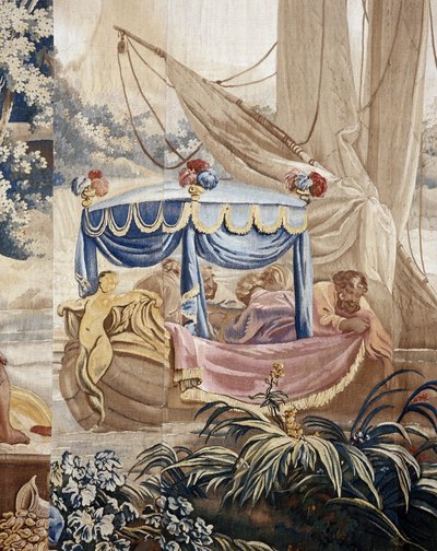 Das Freiluftbankett, Vorhang russische Spiele, (Detail) von Jean-Baptiste Le Prince