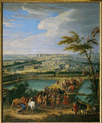 Staden och slottet Versailles ... (målning på duk) av Jean Baptiste Martin
