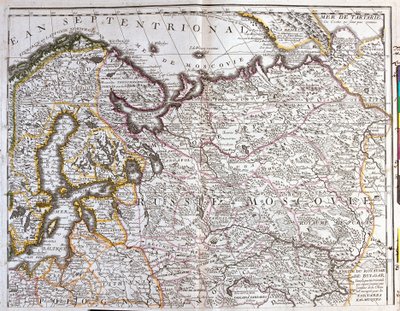 Karta över Moskva (Ryssland), kungariket Sverige, de baltiska provinserna och en del av Polen (etsning av Jean Baptiste Nolin