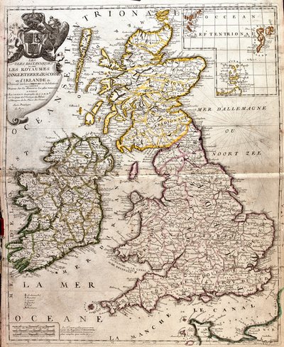 Karta över kungadömena England, Skottland och Irland (Storbritannien) (gravyr av Jean Baptiste Nolin