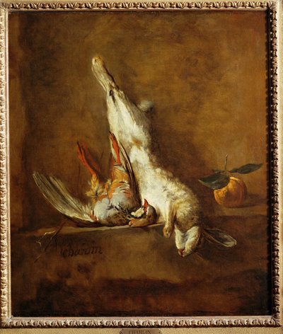 Död hare med röd rapphöna (målning på duk) av Jean-Baptiste Simeon Chardin