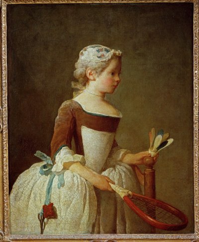 Flicka med fjäderboll (målning på duk) av Jean-Baptiste Simeon Chardin