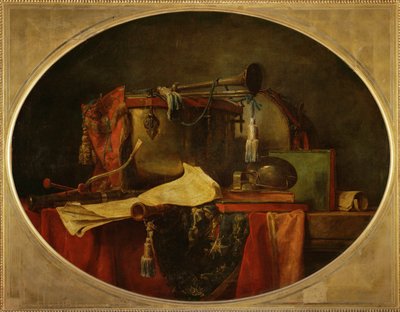 Die Attribute der Kriegs-Musik, Supraporte für das Schloss Bellevue 1767 von Jean-Baptiste Simeon Chardin