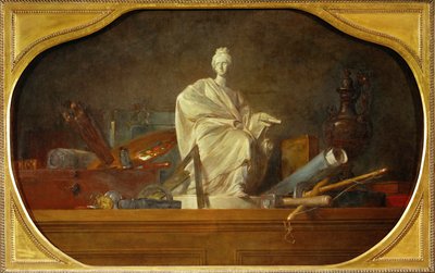 Die Attribute der Künste, Begleitstück zu 40-12-16/29, eines von drei Supraporten für das Château de Choisy von Jean-Baptiste Simeon Chardin