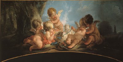 Gruppe von fünf Liebenden, die mit zwei Schafen spielen von Jean-Francois Clermont