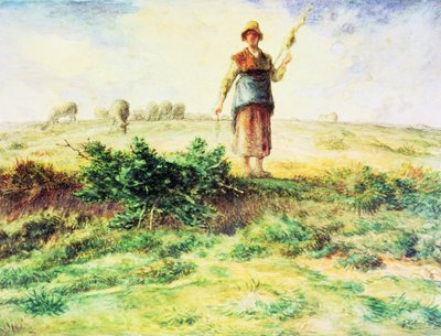 En herdinna och hennes hjord (akvarell, blyerts och bläck på papper) av Jean-Francois Millet