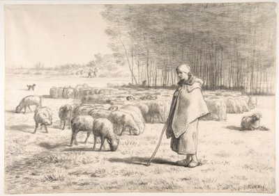 En herdinna med sin hjord av Jean-Francois Millet
