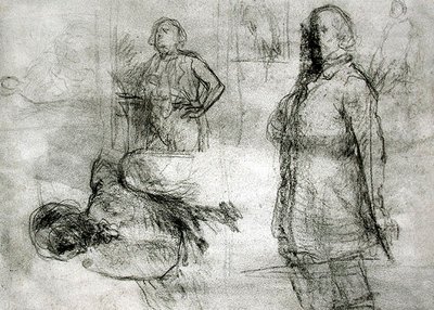 Les Lavandieres (svart krita, krita, penna och bläck på papper) av Jean Francois Millet
