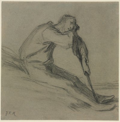 Sittande bonde vilande på en hacka av Jean-Francois Millet