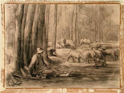 Dricksplatsen i skogen (svart krita på papper) av Jean Francois Millet