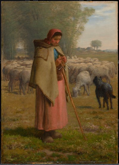 Ung flicka som vaktar sina får av Jean-Francois Millet
